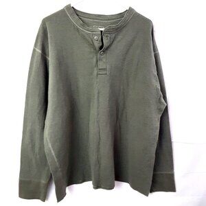 LL Bean Men's Sweater XXL Green Cotton Blend Long Sleeve Pullover Button Neck